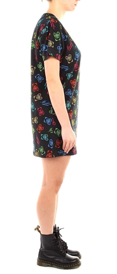 Moschino Abito Corto Nero A1907 Donna con Stampa Teddy Bear Multicolor