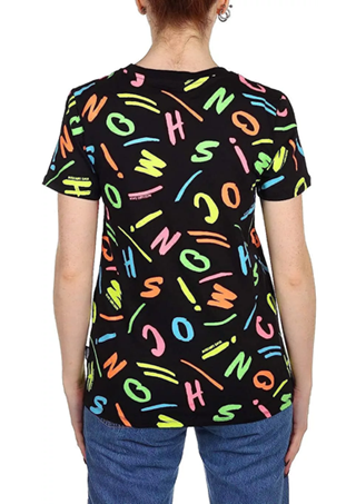 Moschino T-Shirt Nero A1918 Donna con Stampe FLUO Lettering Multicolor
