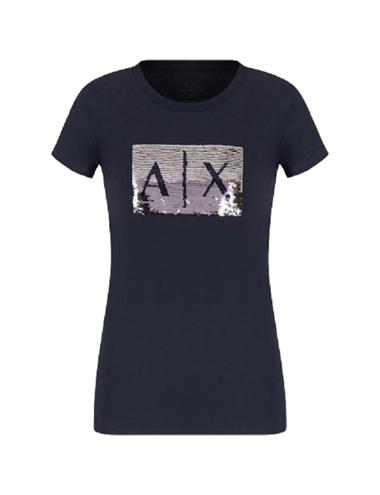 Armani Exchange 8NYTDLYJ73Z T-shirt Donna con Logo in paillettes Navy Blue