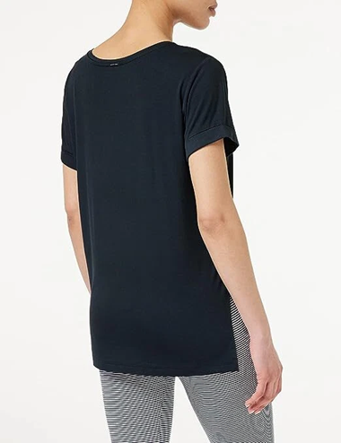 Emporio Armani T-Shirt Donna in Viscosa Jersey Nero Logo Silver