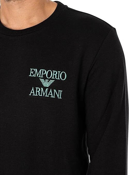 Emporio Armani Sweater Iconic Terry Felpa Logo Ricamo Nera Uomo