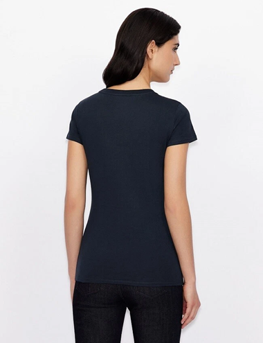 Armani Exchange 8NYTDLYJ73Z T-shirt Donna con Logo in paillettes Navy Blue