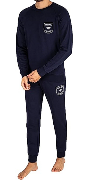 Emporio Armani Sweater+Trousers Iconic Terry Blu - Felpa + Pantaloni Uomo