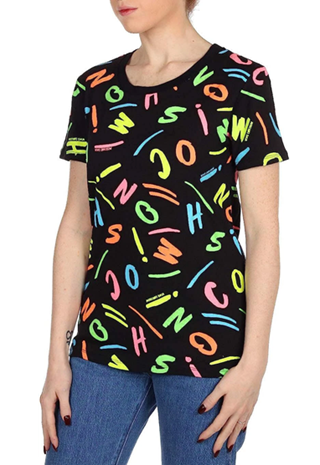 Moschino T-Shirt Nero A1918 Donna con Stampe FLUO Lettering Multicolor