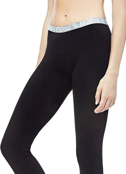 Guess Leggings Sportivi Donna Neri con Logo Stretch