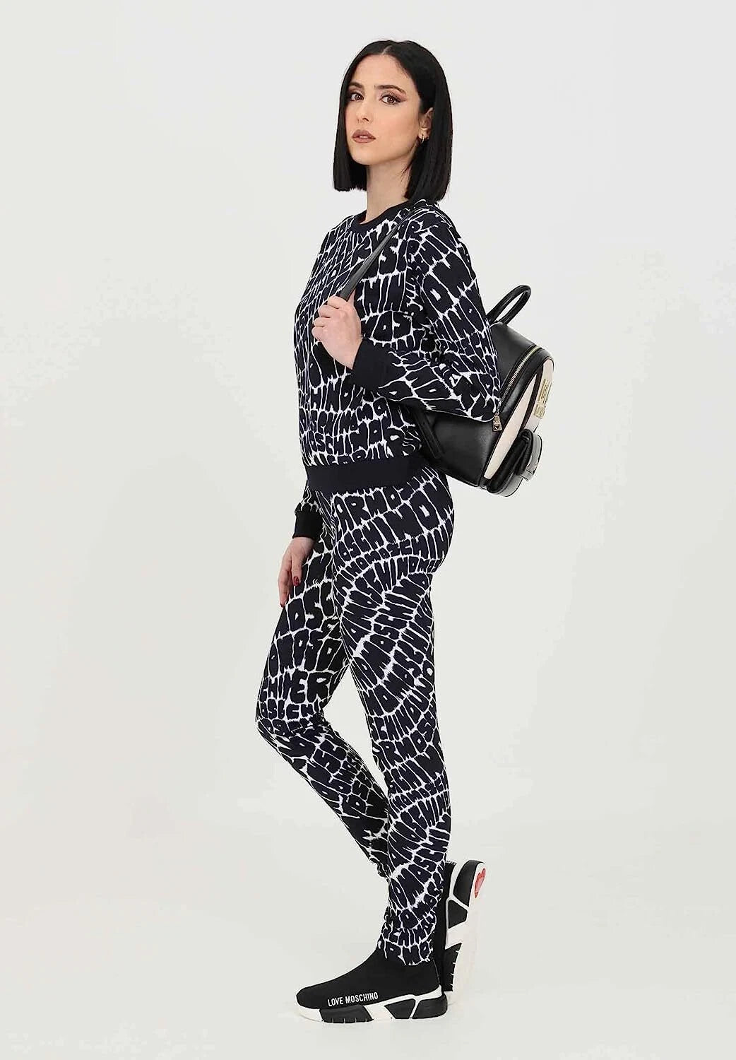 Moschino Leggings Nero da Donna con Stampa Logo Allover