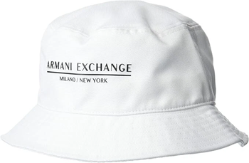 Armani Exchange Milano/New York Logo Bucket Hat Cappello a Falda Larga Bianco