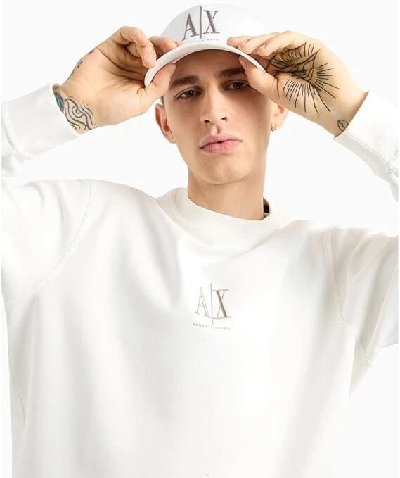 Armani Exchange Unisex Logo Baseball Hat Cappellino, Bianco, Taglia Unica