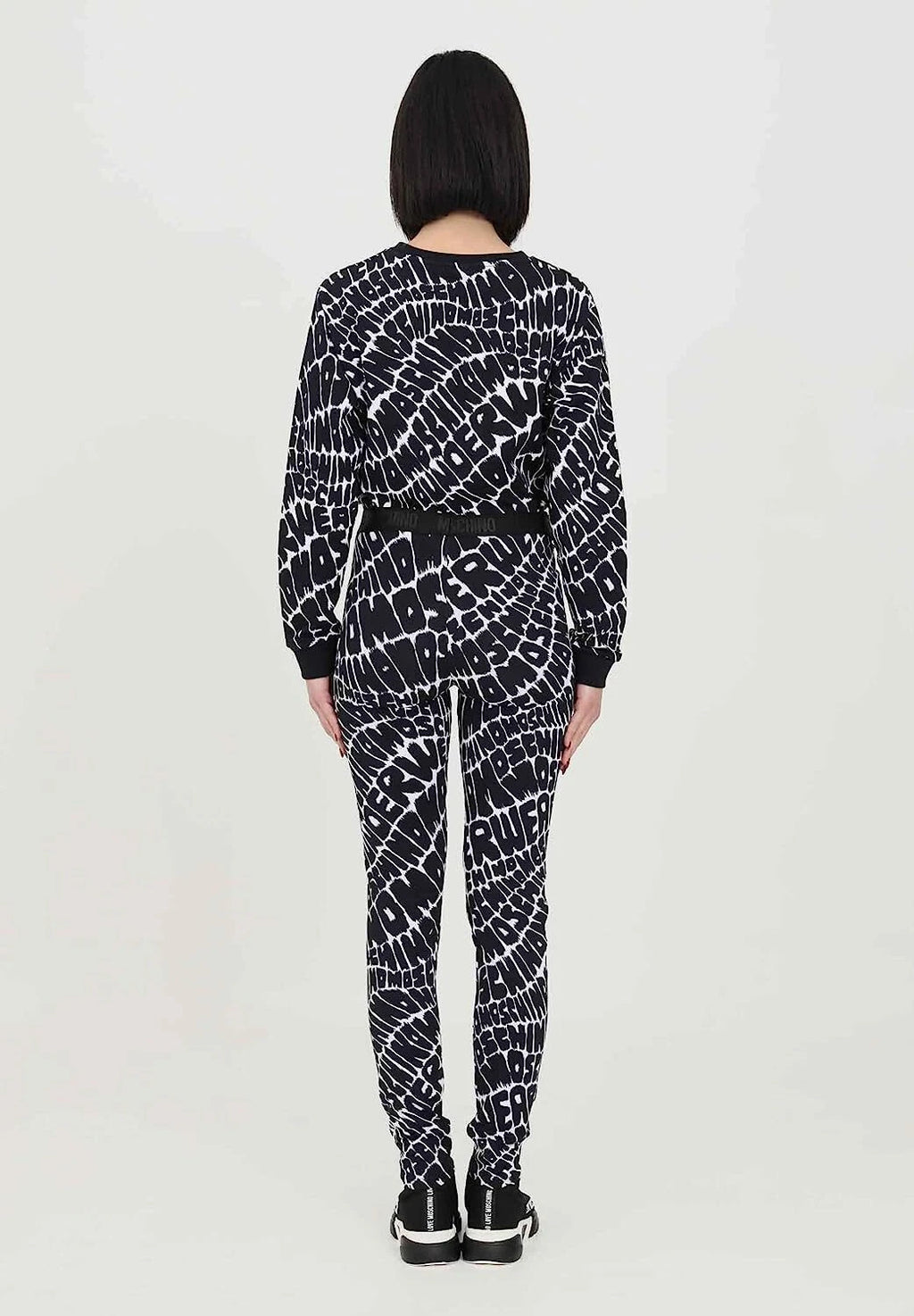 Moschino Leggings Nero da Donna con Stampa Logo Allover