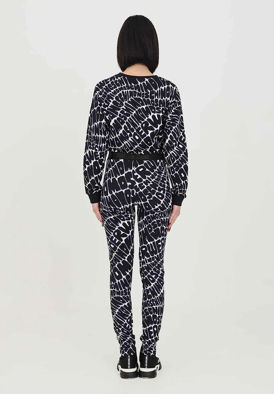 Moschino Leggings Nero da Donna con Stampa Logo Allover