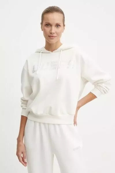 Guess Felpa Cecilia Donna con Cappuccio, V4BQ25 KC3D2 - Bianco Latte