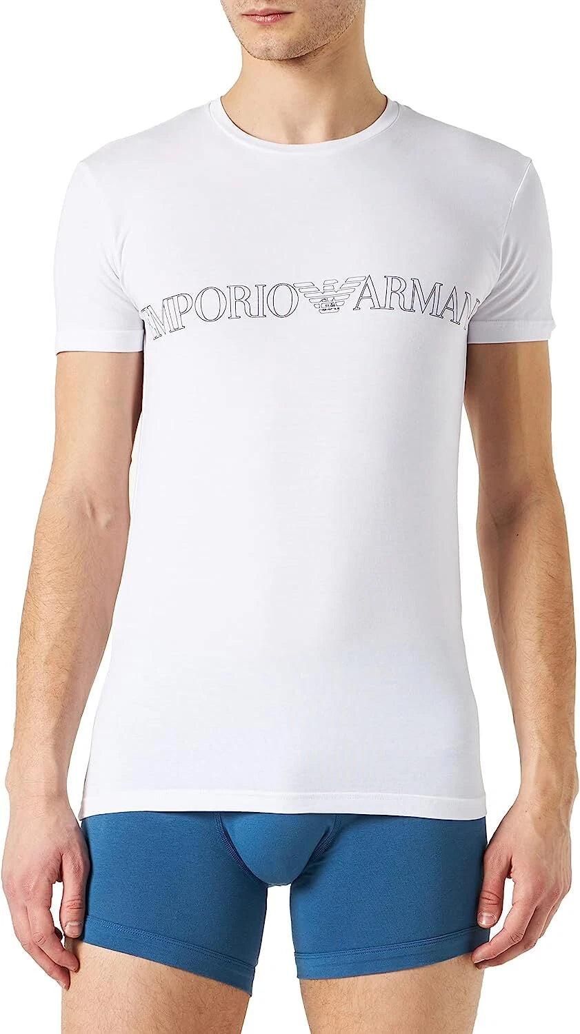 Emporio Armani T-Shirt Uomo Megalogo Stretch Cotton Organic Bianco