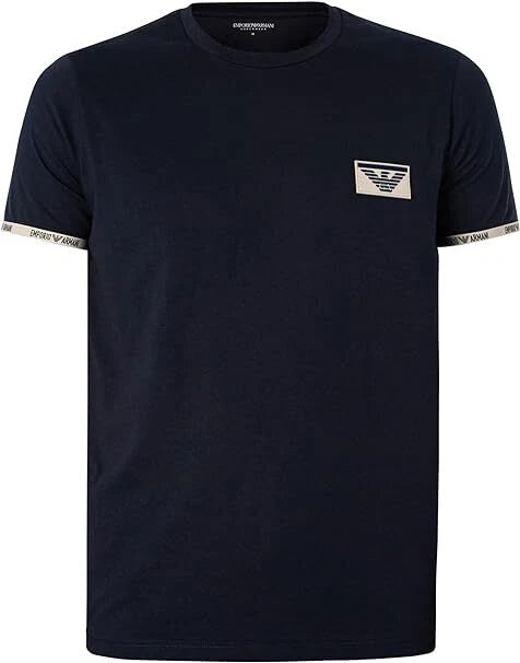 Emporio Armani T-Shirt Uomo Piping Logoband Logo a Rilievo Marine Blu