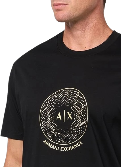Armani Exchange A|X T-Shirt da Uomo con Logo Circolare Nero e Oro