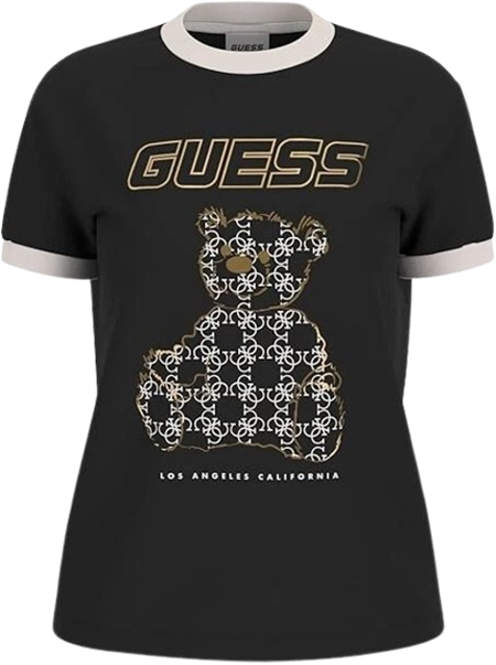 Guess T-Shirt Donna Orsetto e Logo Oro V4BI02 K8FQ4 Nero