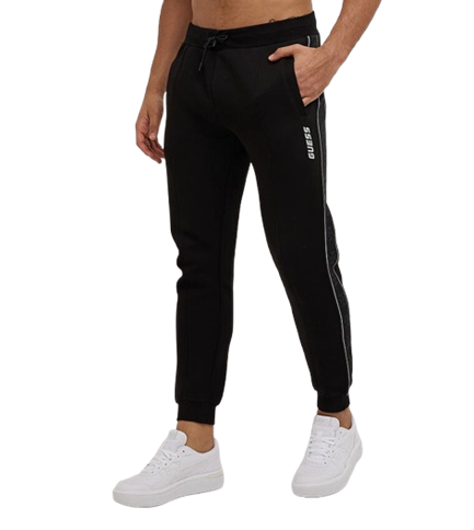 GUESS Pantaloni Jogger Uomo con Banda Logo Laterale Nero