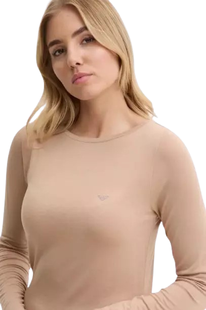 Emporio Armani Fluid Viscose Long Sleeve T-Shirt Donna Beige