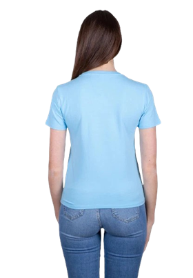 Moschino T-Shirt Donna A0711 Stampa Oro con Strass Azzurro Cielo