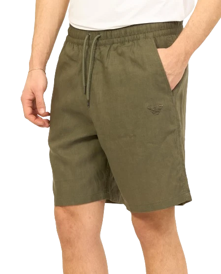 Emporio Armani Bermuda Uomo Misto Lino con Logo Ricamato – Military Green