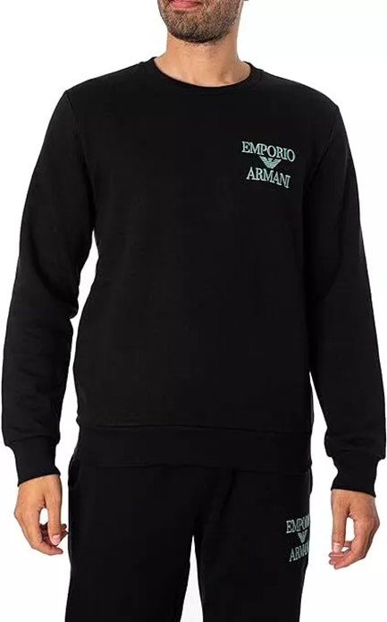 Emporio Armani Sweater Iconic Terry Felpa Logo Ricamo Nera Uomo