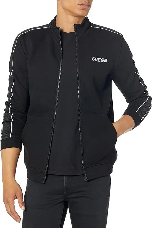 Guess Felpa Uomo Zip Z2YQ10KB3P2 Banda Logo Nero