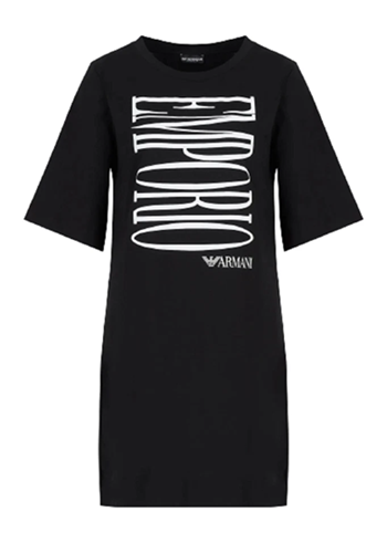 Emporio Armani Abito T-Shirt Donna Nero Logo Maxi Print, Sustainable