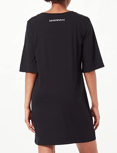 Emporio Armani Abito T-Shirt Donna Nero Logo Maxi Print, Sustainable