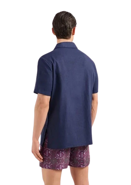 Emporio Armani – Camicia Uomo a Maniche Corte in Misto Lino Navy Blue