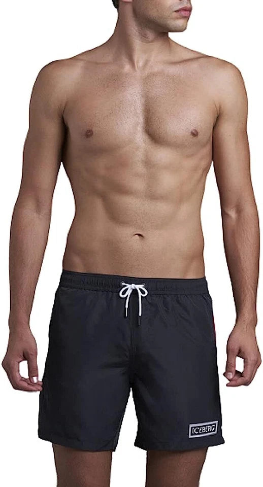 Iceberg Bermuda Mare Uomo ICE1MB02 Bicolor Stampa Logo Nero