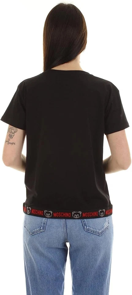Moschino T-Shirt Nero Donna – Banda Elastica Logata con Orsetto