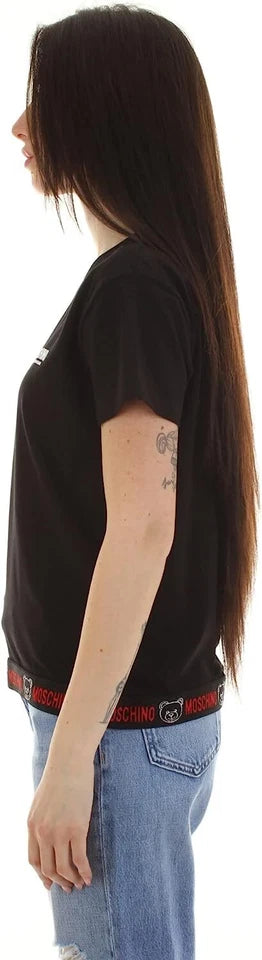 Moschino T-Shirt Nero Donna – Banda Elastica Logata con Orsetto