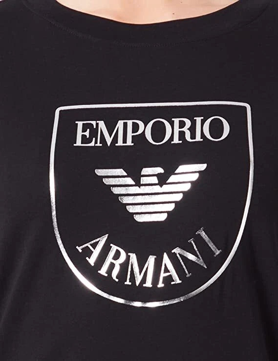 Emporio Armani Abito T-Shirt Donna Nero Logo Scudo Silver, Ref. 164456