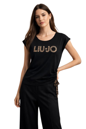 Liu Jo T-Shirt Jersey con Coulisse VA6047 – Nero/Animalier