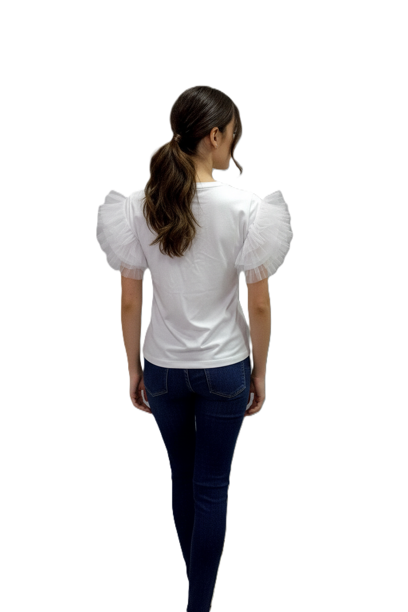 Nosecrets T-Shirt Donna Maniche Tulle 251NS185 Bianco