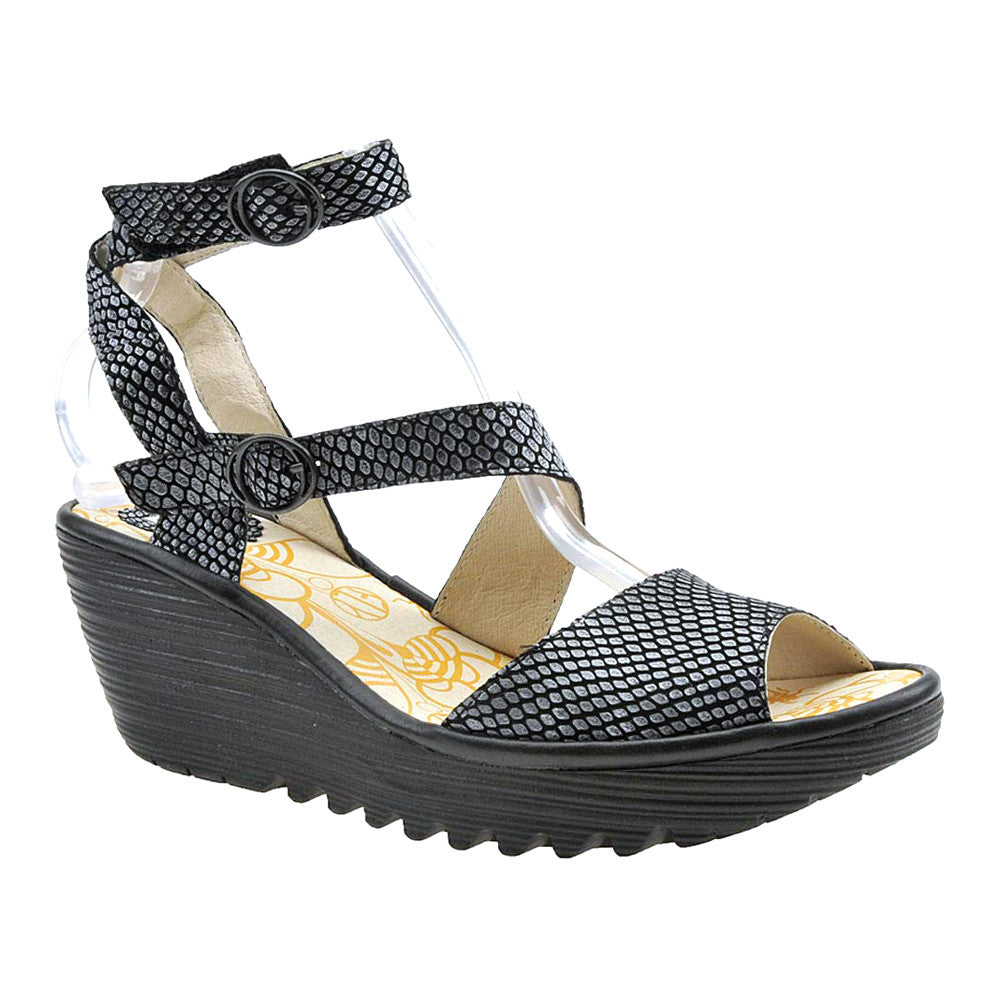 Fly London Yisk837fly - Sandali con Cinturino alla Caviglia Donna, Nero