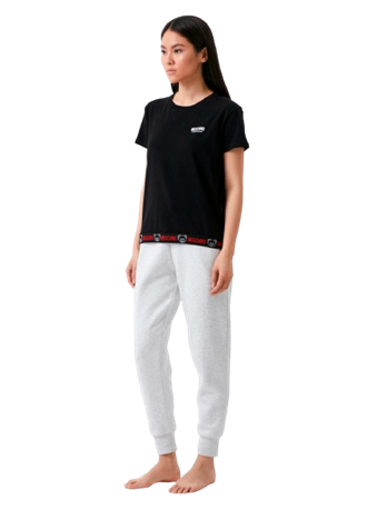 Moschino T-Shirt Nero Donna 1920-9008 Banda Elastica logata con orsetto sul Fondo